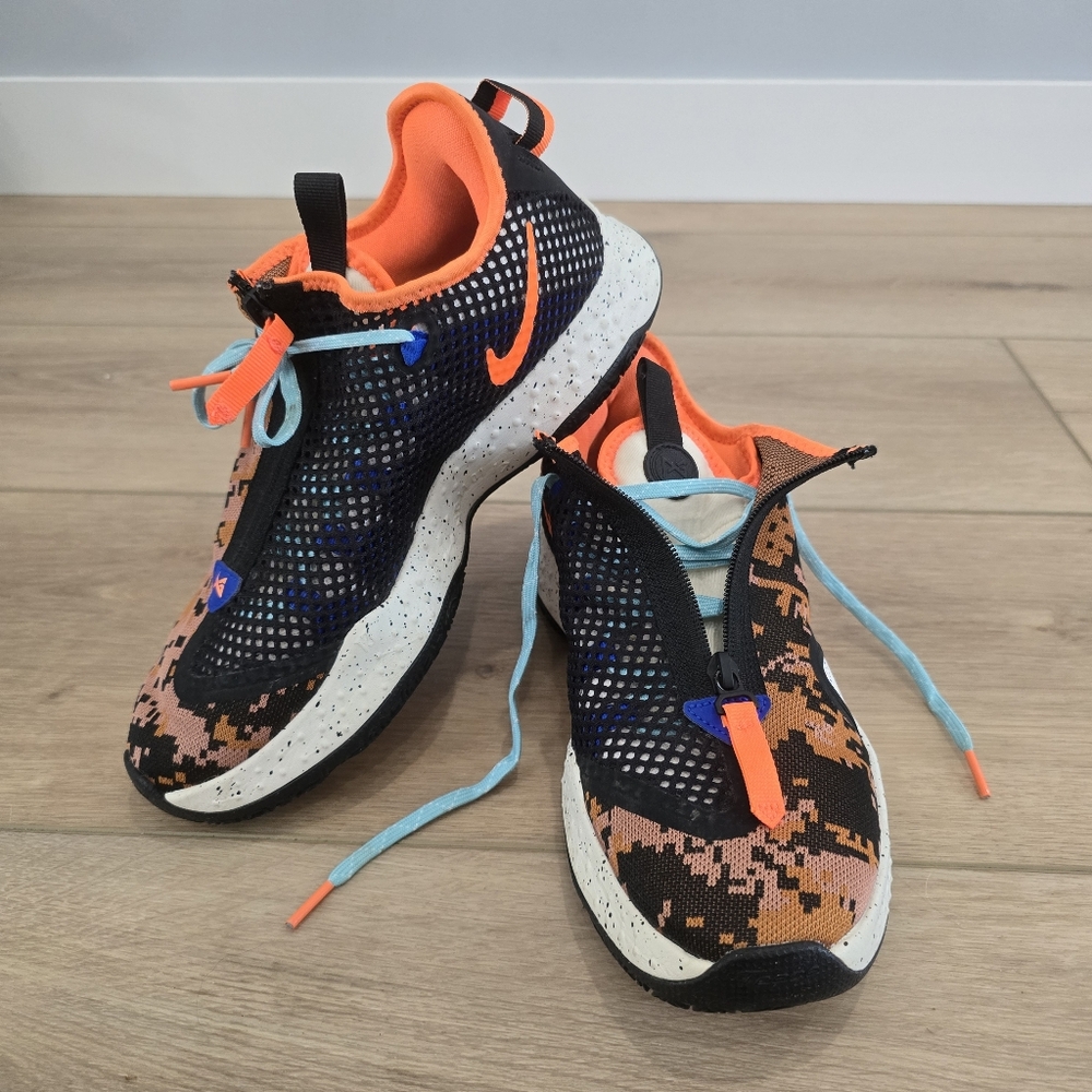 Nike PG 4 Digi Shoes Camo Orange CD5079-200 Men's 8 Athletic Zipper Sneakers